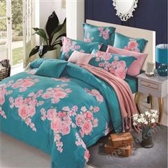 床上四件套床单是纯色的 床上用品四件套粉色格子 床上用品四件套纯色床笠 金凤凰家纺