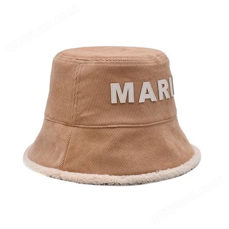 工厂定做帽子 新款灯芯绒羊羔绒双面渔夫帽女 户外百搭遮阳帽