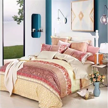 床上用品紫色四件套 金色四件套床上用品 白色条纹床上四件套 金凤凰家纺