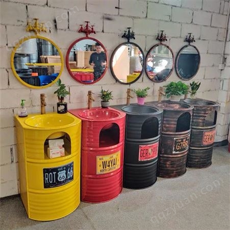 复古油桶个性洗手池复古工业风油桶卫生间创意集装箱洗漱台铁艺